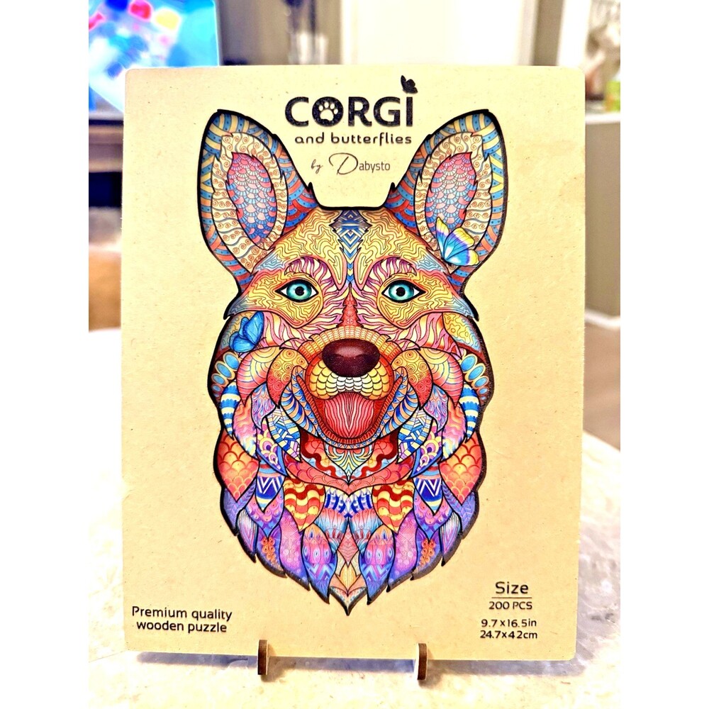Dabysto Corgi and Butterflies Wood Puzzle Dog 200 Pieces 9.7" x 16.5"